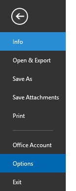 a screenshot of a cell phone with the settings menu open and export save as save attachments print office account options exit
